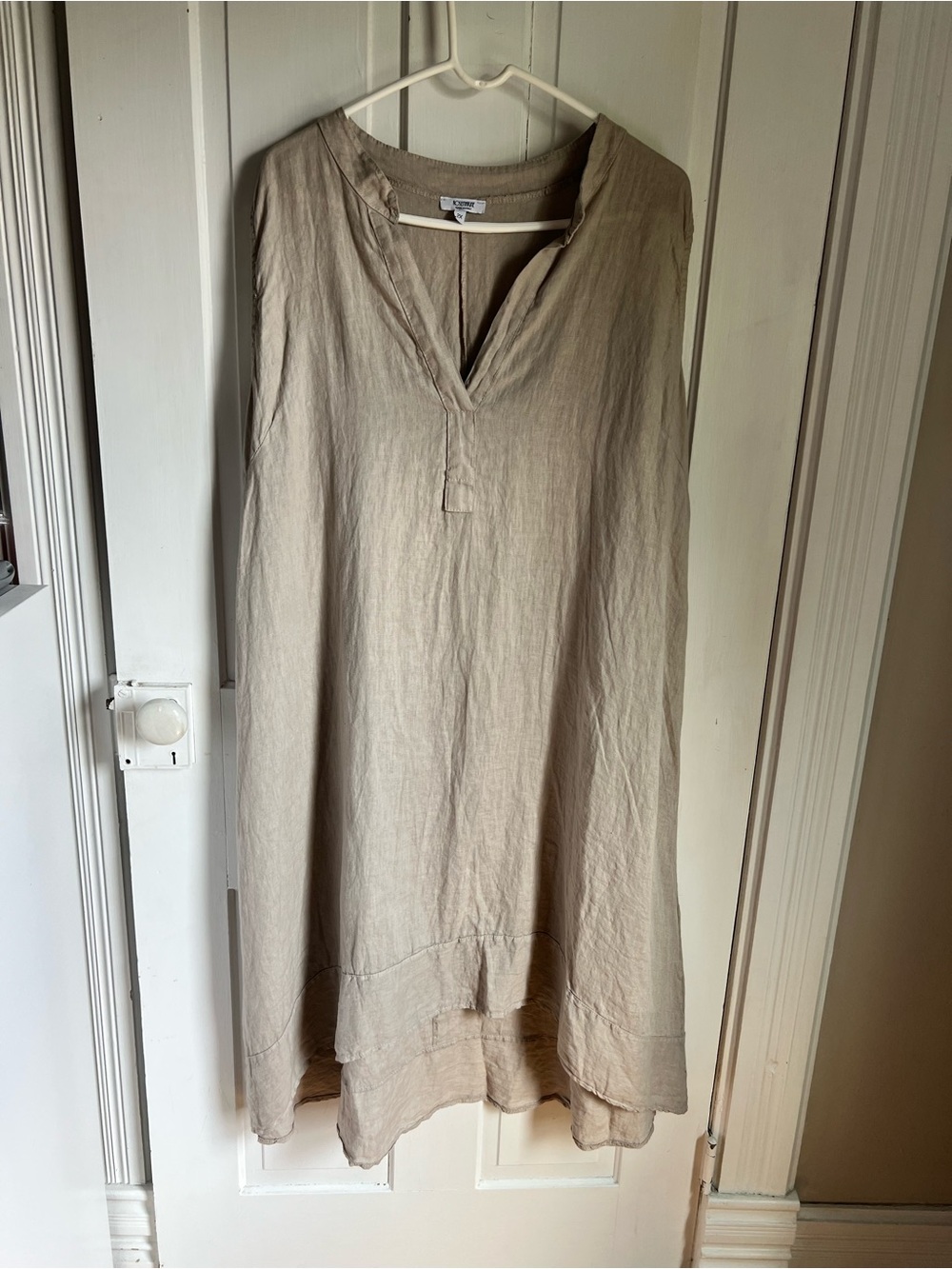 Rosemarine Linen Women’s V-Neck Tunic Dress in Taupe size 2XL